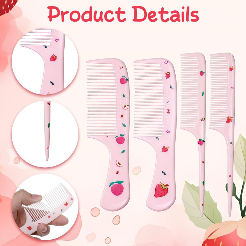 Larrel 4Pcs Cute Hair Comb Set, Pink Strawberry Comb for Toddler Portable Cute Fruit Girl Hair Combs for Kids Women Girls All Hairs Types Long Short Wet Dry Curly Straight - Image 3